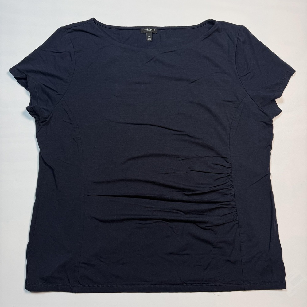 Talbots Shirt Womens Petites XL Blue Ruched Side Scoop Neck Stretch Top
